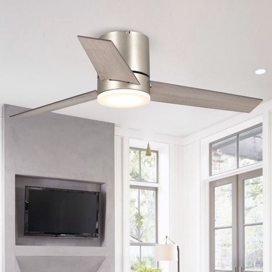 Parrot Uncle 48" Modern Satin Nickel Flush Mount Reversible Ceiling Fan with Lighting and Remote Control