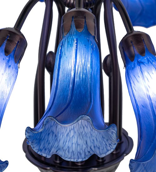 Meyda Lighting 24" Wide Blue Tiffany Pond Lily 12 Light Chandelier