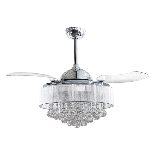Parrot Uncle 42 Broxburne Modern Chrome Downrod Mount Crystal Ceiling Fan with Lighting and Remote Control