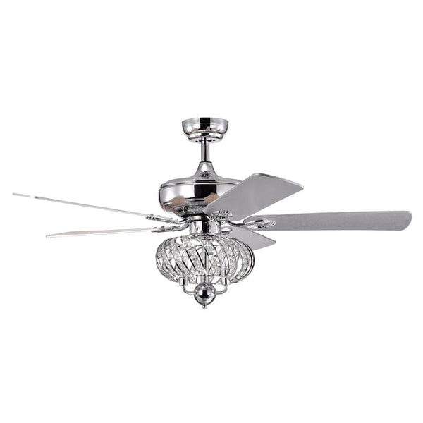 Parrot Uncle 50 Modern Chrome Downrod Mount Reversible Crystal Ceiling Fan with Lighting and Remote Control