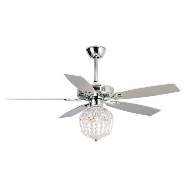 Parrot Uncle 52 Kashmir Modern Chrome Downrod Mount Reversible Crystal Ceiling Fan with Lighting and Remote Control