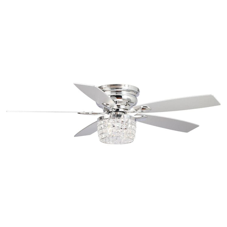 Parrot Uncle 52" Panipat Modern Chrome Flush Mount Reversible Crystal Ceiling Fan with Lighting and Remote Control