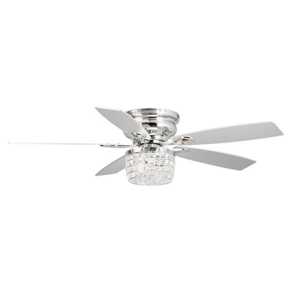Parrot Uncle 52 Panipat Modern Chrome Flush Mount Reversible Crystal Ceiling Fan with Lighting and Remote Control