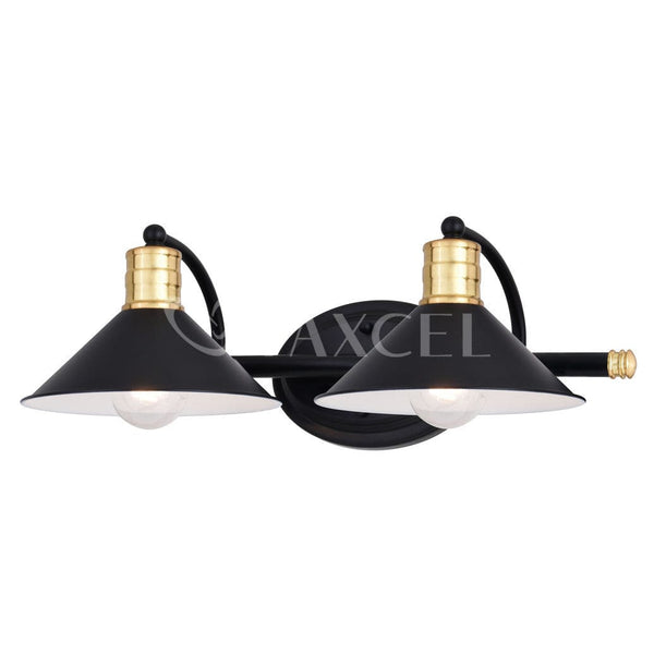 Akron 2 Light Vanity Matte Black and Natural Brass with Matte White